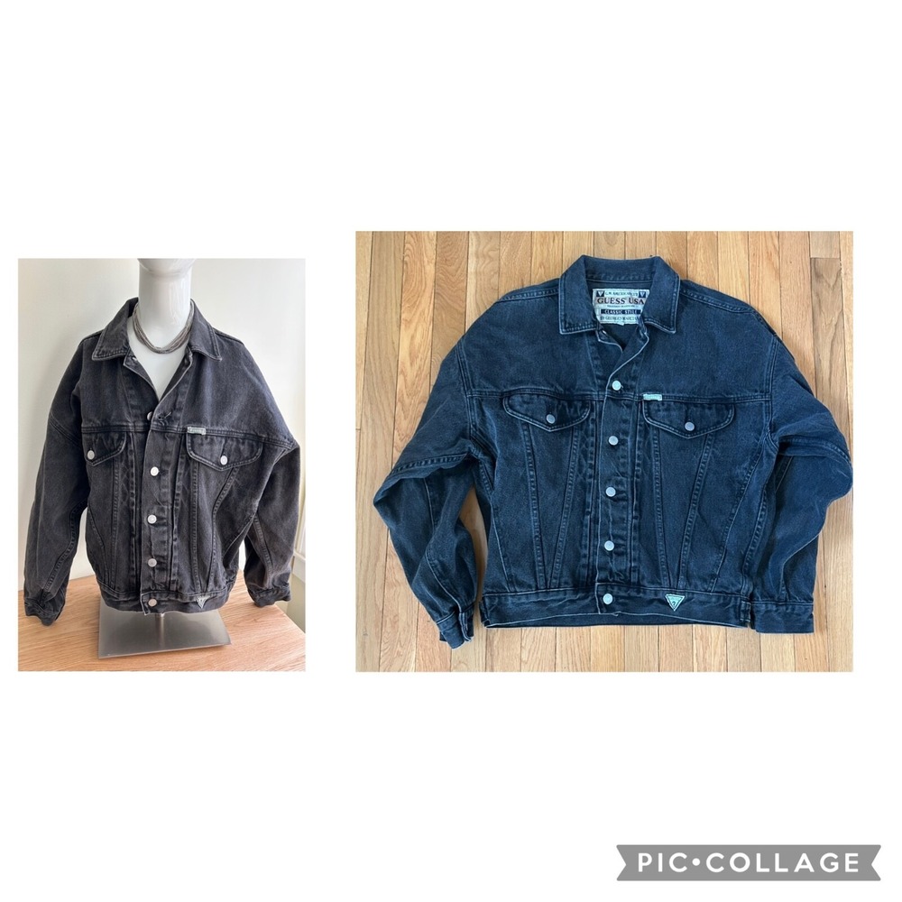 VTG Guess Jacket Men Small Jean 80s Black Triangle Trucker‎ USA Georges Marciano